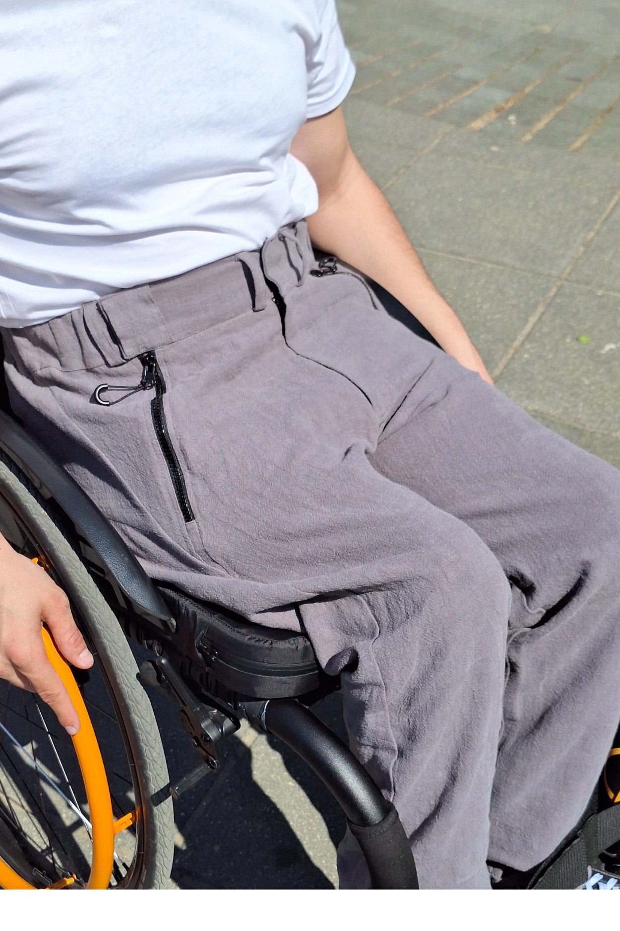 Summer wheelchair pants from ramie fabric wheelchair adapted